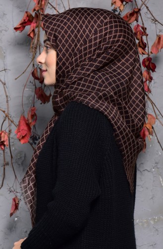 Square Patterned Flamed Cotton Scarf 2123-19 Dark Coffee 2123-19