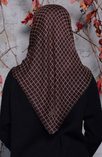 Square Patterned Flamed Cotton Scarf 2123-19 Dark Coffee 2123-19