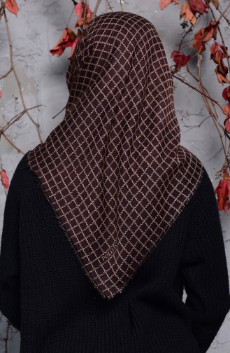 Square Patterned Flamed Cotton Scarf 2123-19 Dark Coffee 2123-19