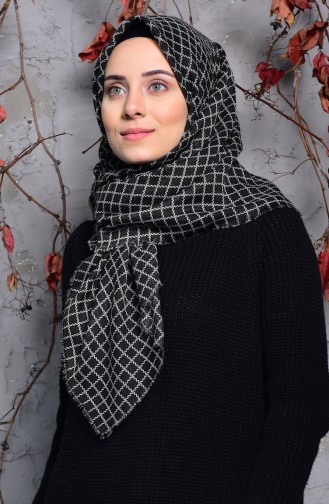 Square Patterned Flamed Cotton Scarf 2123-20 Dark Khaki 2123-20