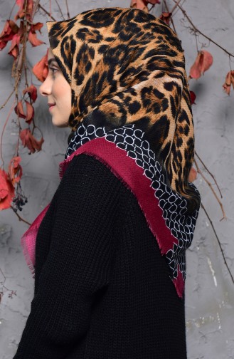 Embossed Leopard Patterned Scarf 2125-10 Cherry 2125-10