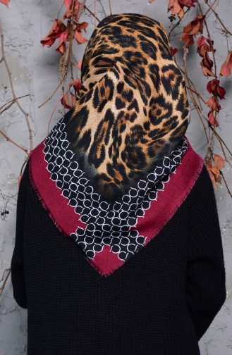 Embossed Leopard Patterned Scarf 2125-10 Cherry 2125-10