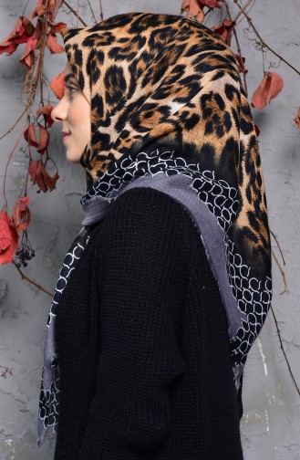 Embossed Leopard Patterned Scarf 2125-11 Gray 2125-11