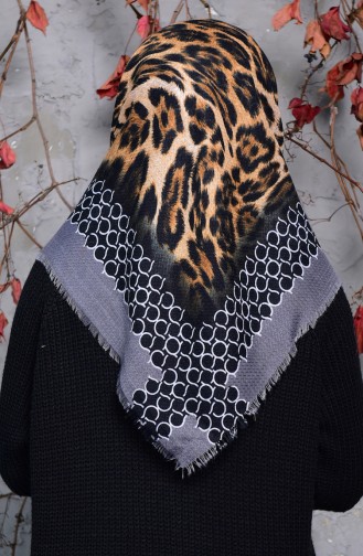 Embossed Leopard Patterned Scarf 2125-11 Gray 2125-11