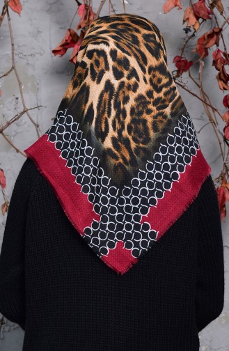 Embossed Leopard Patterned Scarf 2125-16 Claret Red 2125-16