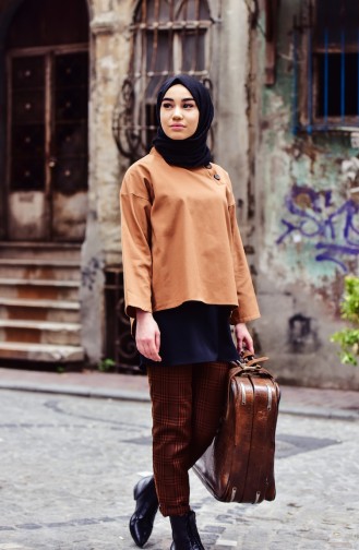 Düğmeli Asimetrik Tunik 30140-01 Camel