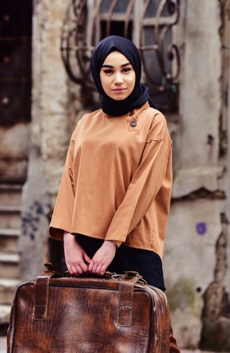 Düğmeli Asimetrik Tunik 30140-01 Camel