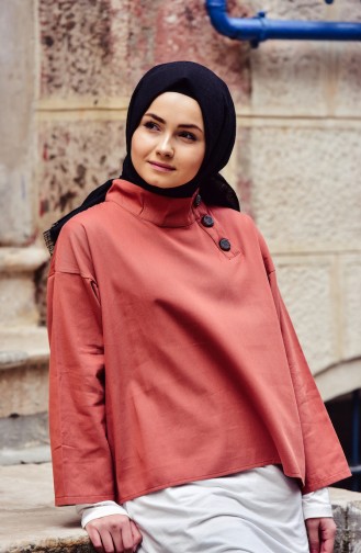 Düğmeli Asimetrik Tunik 30140-02 Kiremit 30140-02