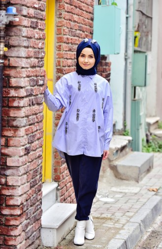 Stone Embroidered Shirt 30172-01 Blue 30172-01
