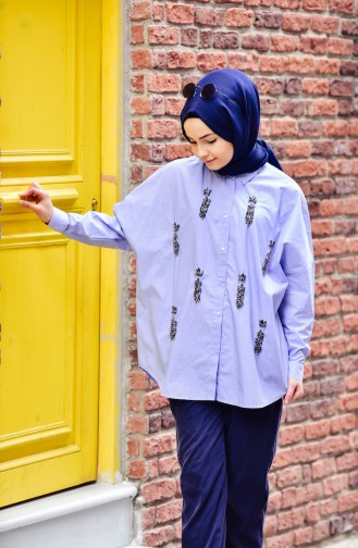 Stone Embroidered Shirt 30172-01 Blue 30172-01