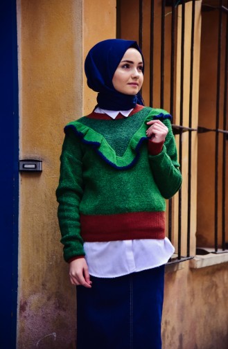 Knitwear Frilled Sweater 80019-01 Green 80019-01