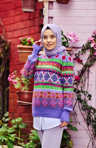 Knitwear Patterned Sweater 80165-02 Lilac 80165-02