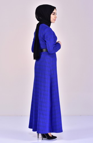 دلبر  فستان مُطبع بتصميم حزام للخصر 7116-01 لون ازرق 7116-01