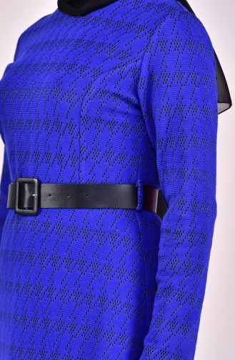 دلبر  فستان مُطبع بتصميم حزام للخصر 7116-01 لون ازرق 7116-01