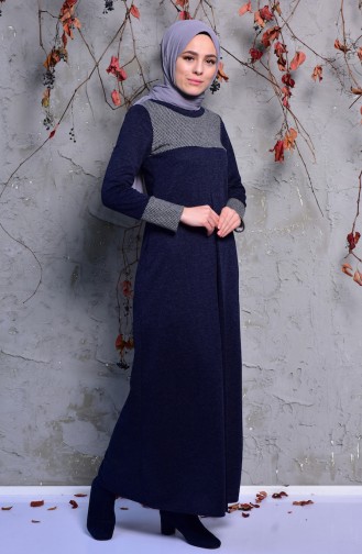 Pleated Detailed Dress 1570-07 Navy Blue 1570-07