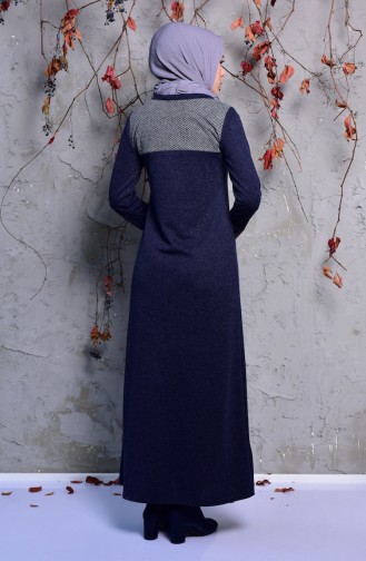 فستان يتميز بتفاصيل من الطيات 1570-07 لون كحلي 1570-07