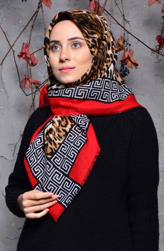 Embossed Leopard Patterned Scarf 2124-15 Red 2124-15