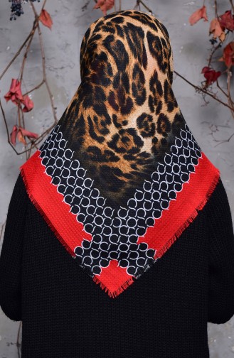 Embossed Leopard Patterned Scarf 2125-04 Red 2125-04