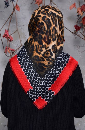 Embossed Leopard Patterned Scarf 2125-04 Red 2125-04