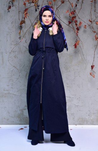 Hooded Long Coat 4020-04 Navy Blue 4020-04