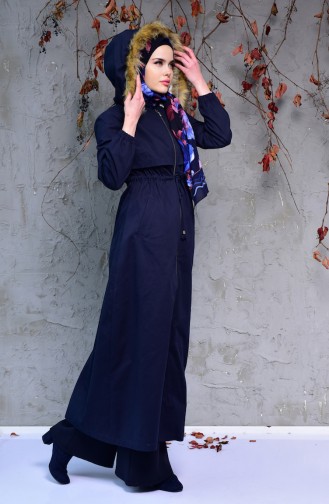 Hooded Long Coat 4020-04 Navy Blue 4020-04