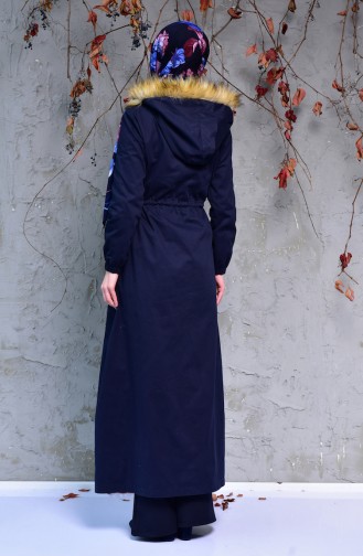 Hooded Long Coat 4020-04 Navy Blue 4020-04