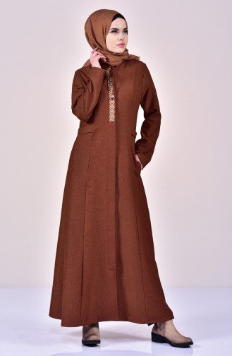 Hijab Mantel mit Stickerei 61260-03 Tabak 61260-03