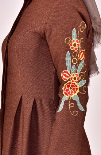 BURUN Embroidered Sleeve Overcoat 61262-01 Tobacco 61262-01