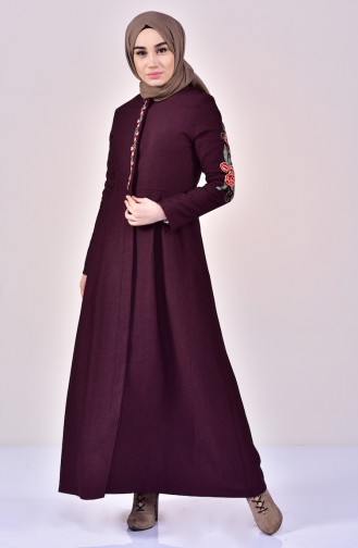 BURUN Embroidered Sleeve Overcoat 61262-03 Damson 61262-03