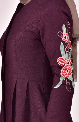 BURUN Embroidered Sleeve Overcoat 61262-03 Damson 61262-03