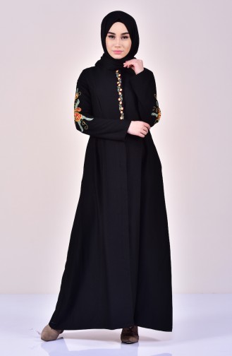 Hijab Mantel mit Stickerei 61262-04 Schwarz 61262-04