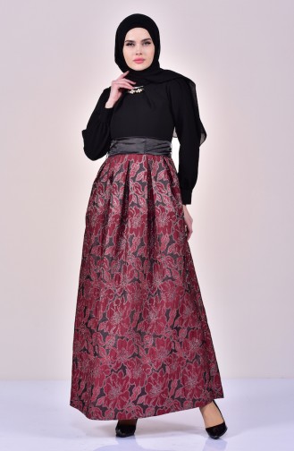 Robe de Soirée a Paillettes 2140-04 Noir Bordeaux 2140-04