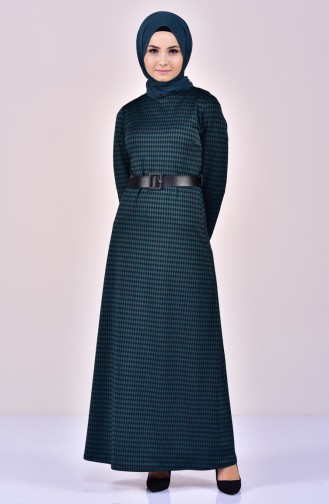 دلبر فستان بتصميم حزام للخصر 7121-02 لون زُمردي 7121-02