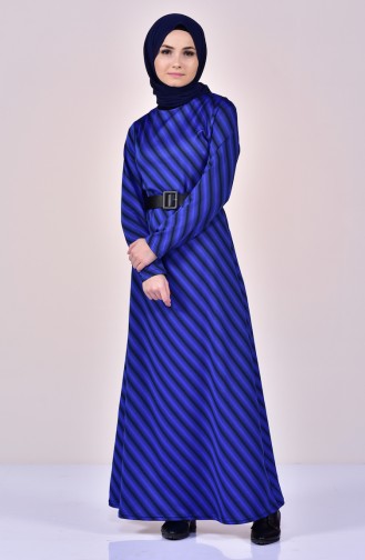 دلبر فستان بتصميم حزام للخصر 7125-01 لون ازرق 7125-01