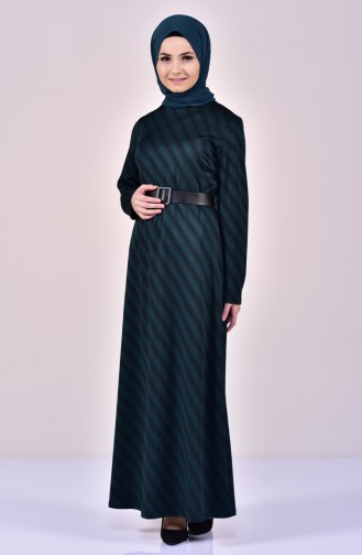 دلبر فستان بتصميم حزام للخصر 7125-02 لون اخضر زُمردي 7125-02