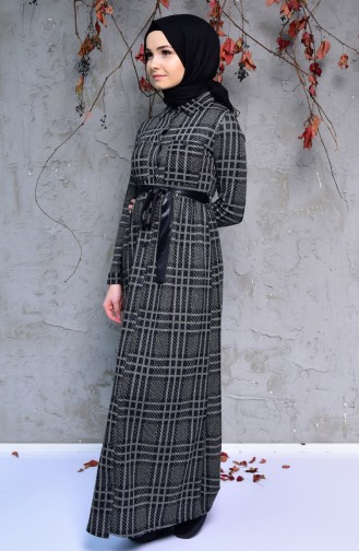Buttoned Winter Dress 2038-01 Black Gray 2038-01