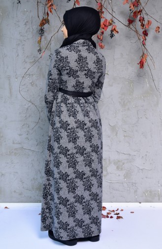 Winterliches Kleid mit Knopf 2038A-01 Grau Schwarz 2038A-01