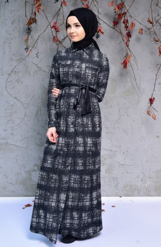 Buttoned Winter Dress 2038B-01 Black Gray 2038B-01