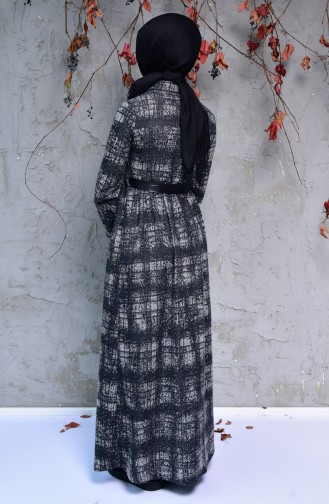 فستان بتصميم أزرار 2038B-01 لون أسود ورمادي 2038B-01