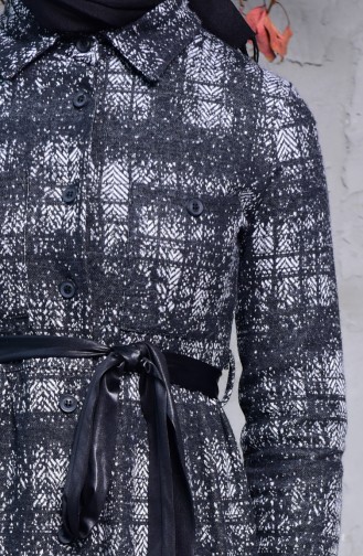 Düğmeli Kışlık Elbise 2038B-01 Siyah Gri