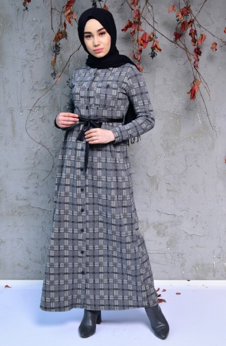 Winterliches Kleid mit Knopf 2038D-01 Dunkel Grau 2038D-01