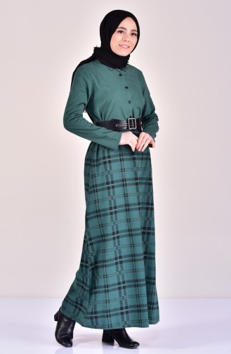 واي إن إس فستان بتصميم حزام للخصر 4045-05 لون اخضر زُمردي 4045-05