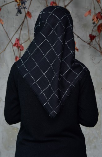 Square Patterned Flamed Cotton Scarf 2122-03 Black 2122-03