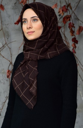 Square Patterned Flamed Cotton Scarf 2122-06 Dark Brown 2122-06