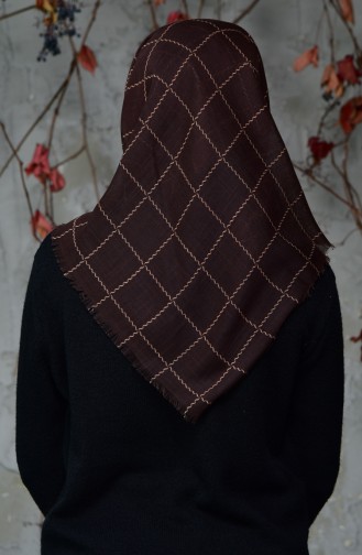 Square Patterned Flamed Cotton Scarf 2122-06 Dark Brown 2122-06