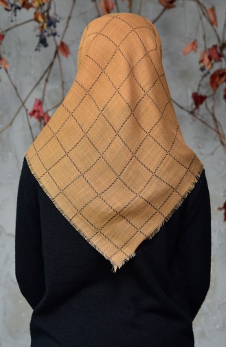 Square Patterned Flamed Cotton Scarf 2122-07 Mustard 2122-07