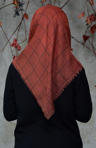 Square Patterned Flamed Cotton Scarf 2122-08 Brown 2122-08