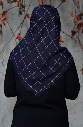 Square Patterned Flamed Cotton Scarf 2122-10 Navy Blue Powder 2122-10