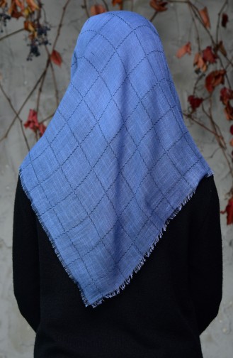 Square Patterned Flamed Cotton Scarf 2122-11 Blue 2122-11