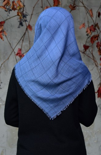 Square Patterned Flamed Cotton Scarf 2122-11 Blue 2122-11